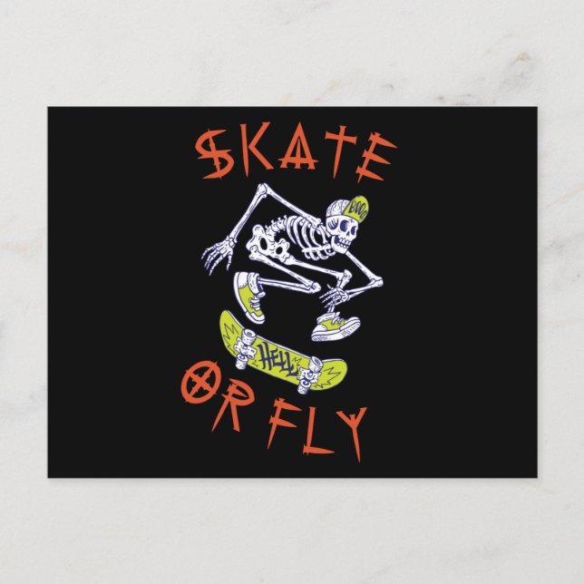 Carte Postale Skate ou volez Skeleton Skateboarder (Devant)