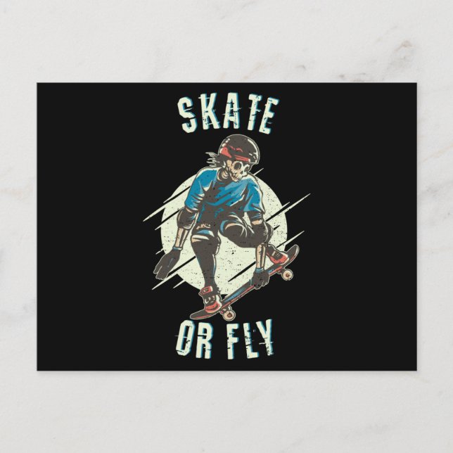 Carte Postale Skate ou volez Skeleton Skateboarder (Devant)