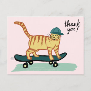 Carte Postale Skate Tabby MERCI Chat
