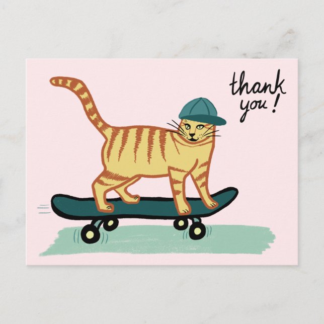 Carte Postale Skate Tabby MERCI Chat (Devant)