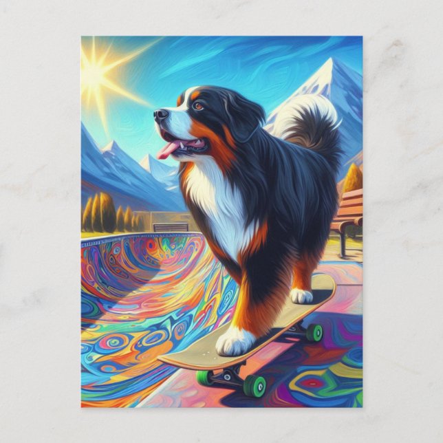 Carte Postale Skateboard bernois de montagne (Devant)