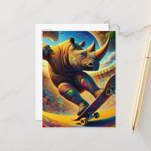 Carte Postale Skateboard coloré Rhino