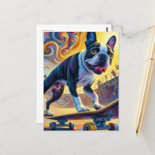 Carte Postale Skateboard Colorée Boston Terrier
