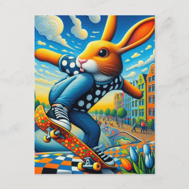 Carte Postale Skateboard Surreal Adorable Rabbit (Devant)