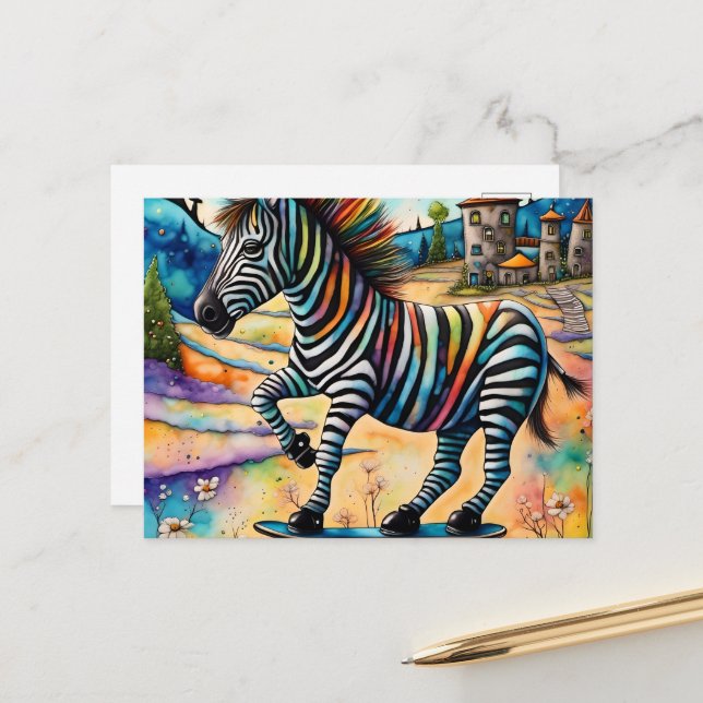 Carte Postale Skateboard Zebra (Devant/Arrière en situation)