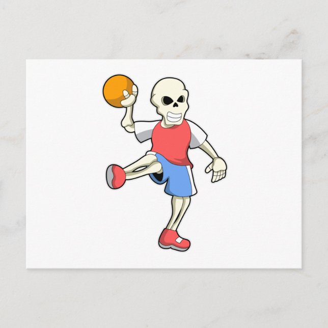 Carte Postale Skeleton at Handball player avec Handball (Devant)