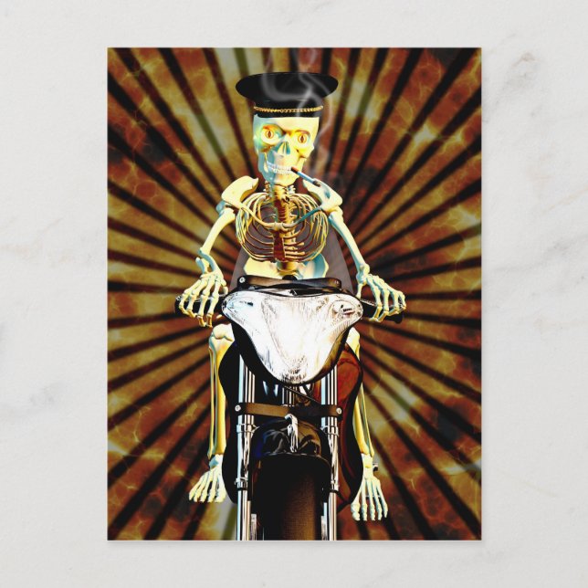 Carte Postale Skeleton biker fumer une cigarette (Devant)