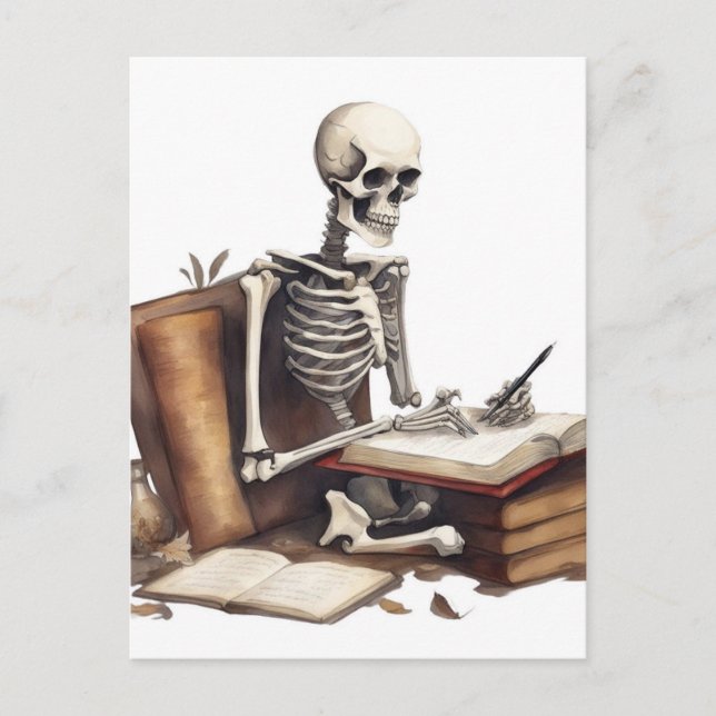 Carte Postale Skeleton écrit toujours le roman (Devant)