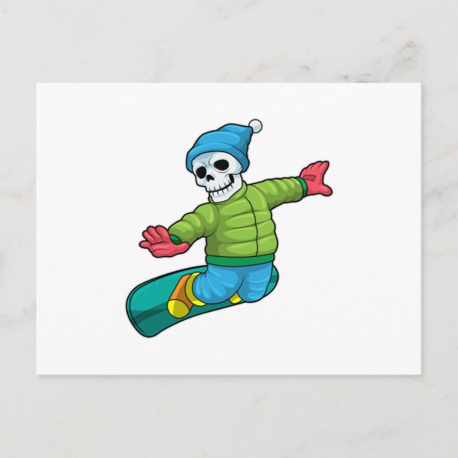 Carte Postale Skeleton en Snowboard avec Snowboard (Devant)