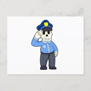 Carte Postale Skeleton en tant que policier avec casquette de po