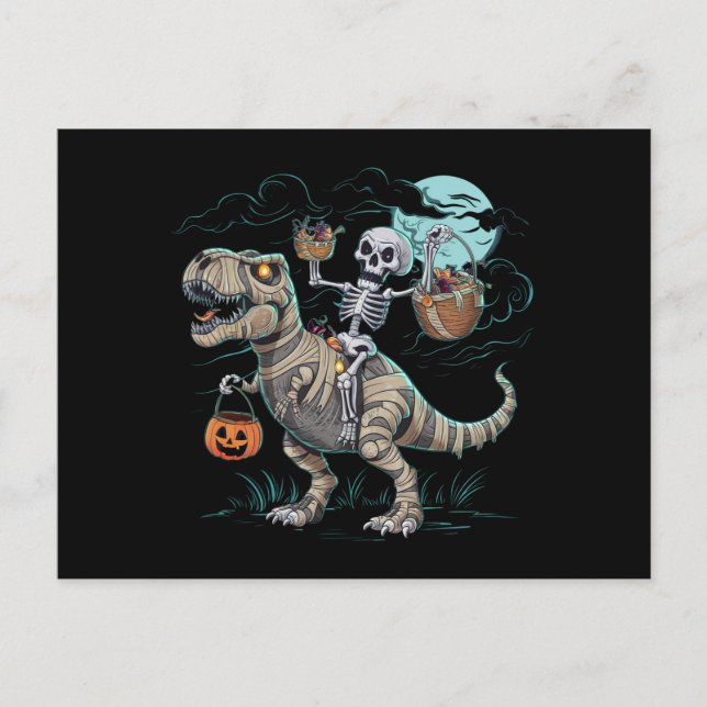 Carte Postale Skeleton équitation Dinosaur T rex Halloween Citro (Devant)