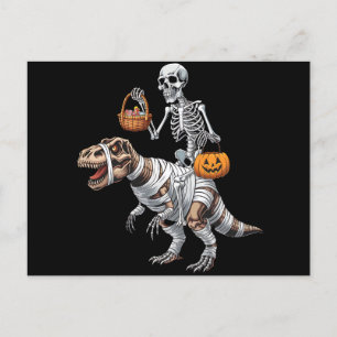 Carte Postale Skeleton équitation maman Dinosaur T rex Halloween