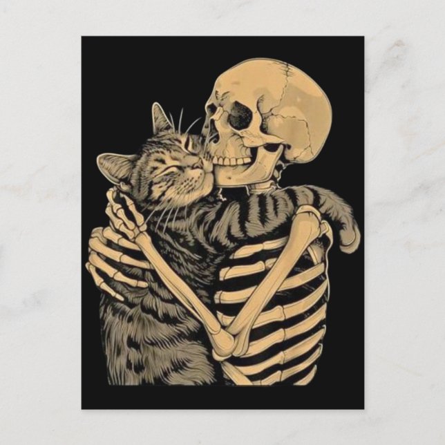 Carte Postale  Skeleton Hugging Cat – Cute Gothic Cat Lover Gift (Devant)