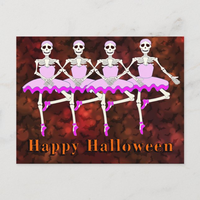 Carte Postale Skeletons Dancing Ballet "Happy Halloween" (Devant)