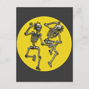 Carte Postale Skeletons dansants avec Pleine lune pour Halloween