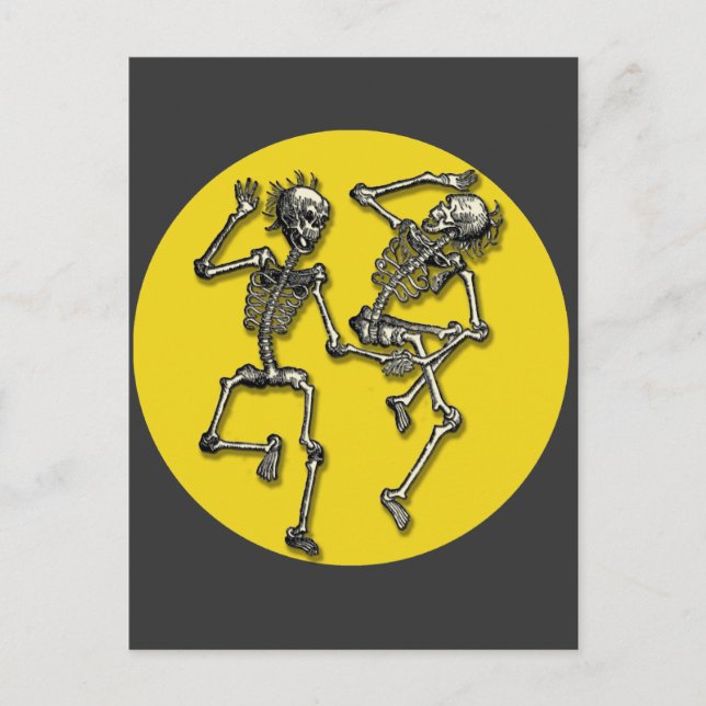 Carte Postale Skeletons dansants avec Pleine lune pour Halloween (Devant)