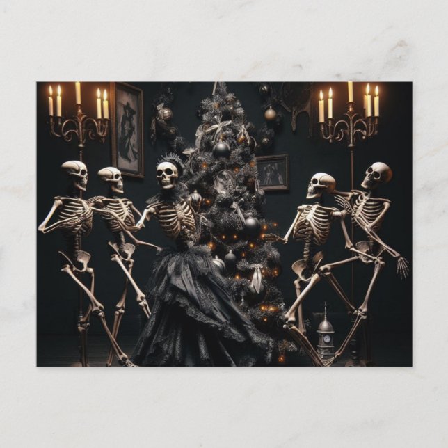 Carte Postale Skeletons dansent autour de l'arbre de Noël (Devant)