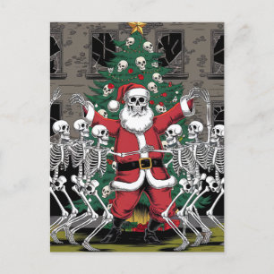 Carte Postale Skeletons et Père Noël dansent autour de l'arbre d