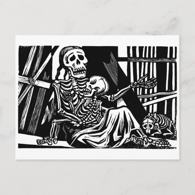 Carte Postale "Skeletons mère et enfant" par Leopoldo Mendez (Devant)