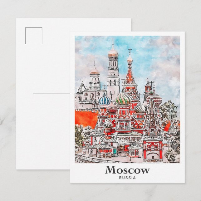 Carte Postale Sketch D'Aquarelle De L'Architecture Russe De Mosc (Devant / Derrière)
