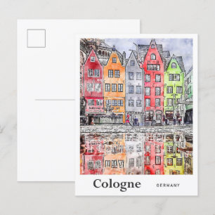 Carte Postale Sketch de l'aquarelle de voyage de Cologne Allemag