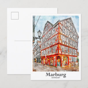 Carte Postale Sketch de l'aquarelle de voyage de Marburg Allemag