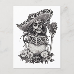 Carte Postale Sketch Skeleton Love Heart