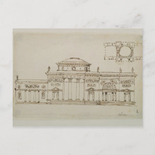 Carte Postale Sketched design for a domed building (pen & ink)