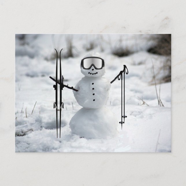 Carte Postale Ski amusant Noël Snowman hiver saisonnier (Devant)