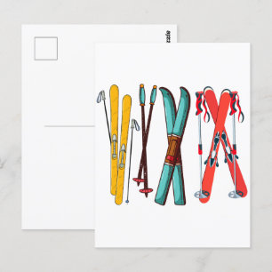 Carte Postale Ski amusant Ski coloré Ski skieur