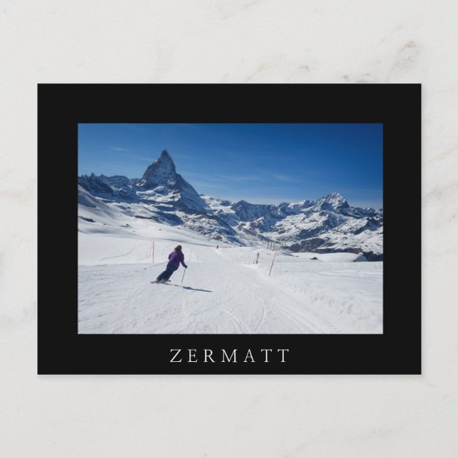Carte Postale Ski avec Mont Matterhorn à Zermatt, Suisse (Devant)