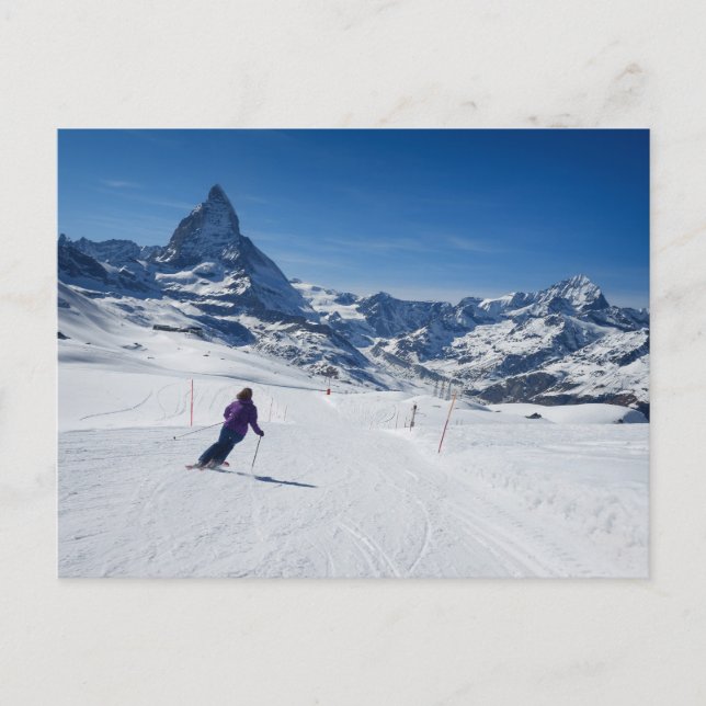 Carte Postale Ski avec Mont Matterhorn à Zermatt, Suisse (Devant)