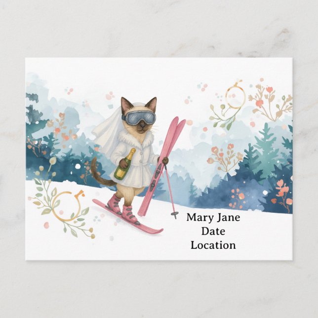 Carte Postale Ski Bachelorette Party pour amoureux de les chats (Devant)