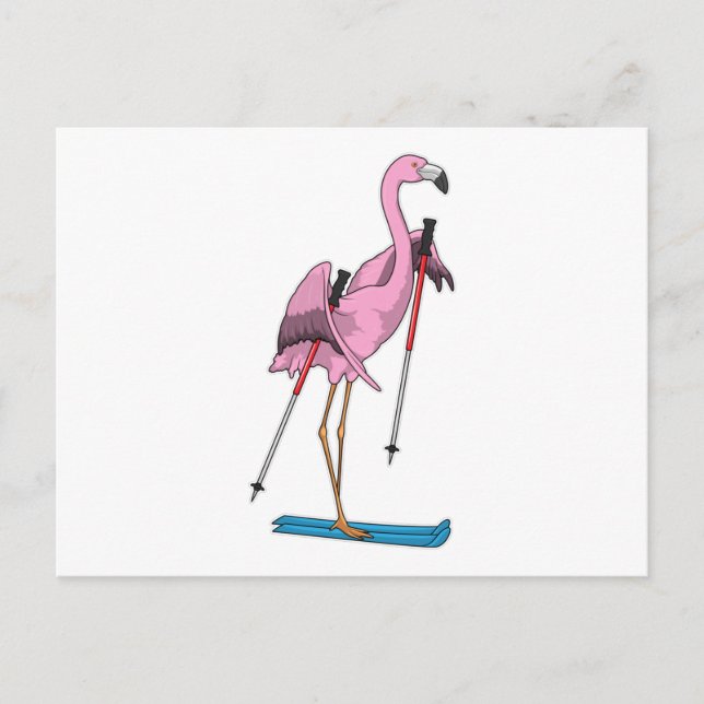 Carte Postale Ski de Flamant rose (Devant)