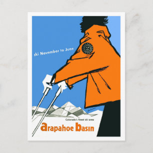 Carte Postale Ski en Colorado, femme en veste rouge, vintage