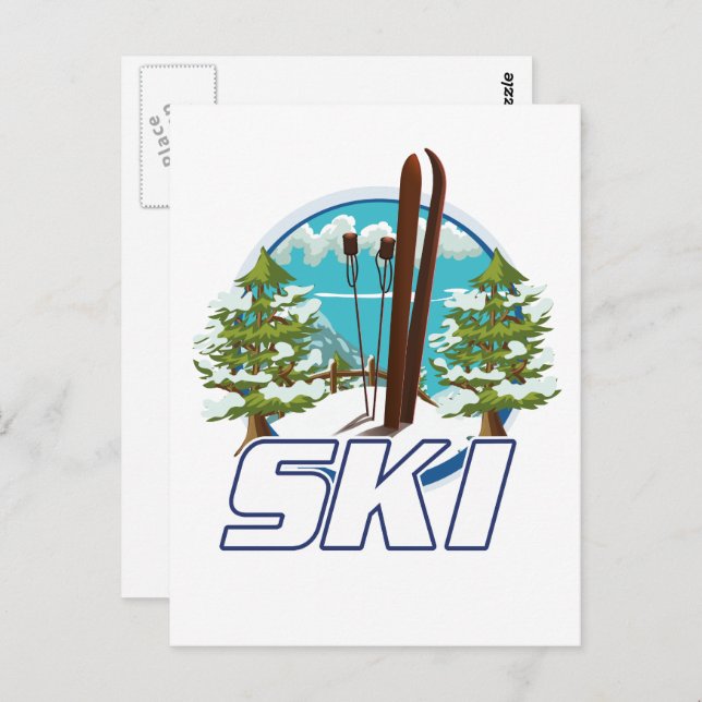 Carte Postale Ski, logo d'affiche de ski. (Devant / Derrière)