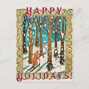 Carte Postale Ski médiéval Hiver Joyeuses vacances