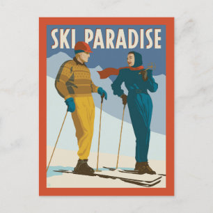 Carte Postale Ski Paradise Impression Vintage
