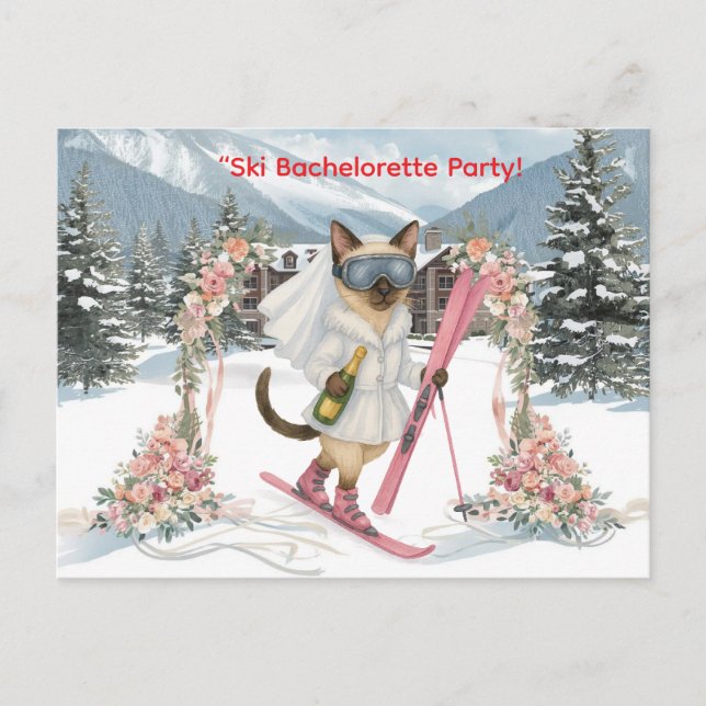 Carte Postale Ski pour la mariée sur la piste de la fête de Bach (Devant)