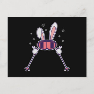 Carte Postale Ski Rabbit avec bâtons de ski et lunettes de ski