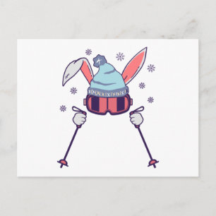 Carte Postale Ski Rabbit avec bâtons de ski ski lunettes de ski 