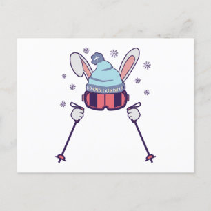 Carte Postale Ski Rabbit avec bâtons de ski ski lunettes de ski 
