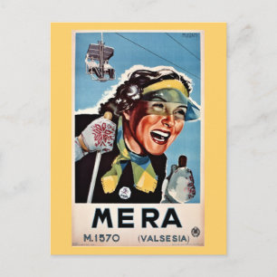 Carte Postale Ski vintage Mera Valsesia poster de voyage italien