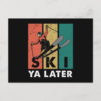Carte Postale Ski Ya Plus Tard Retro Skier Sports d'hiver Ski Ca