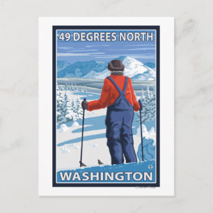 Carte Postale Skier Admirant - 49 Degrees North, Washington