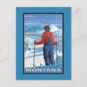 Carte Postale Skier AdmiringMontanaVintage Affiche de voyage