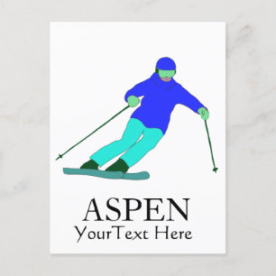 Carte Postale Skier Ski Ski Ski Partie Aspen Texte Personnalisé