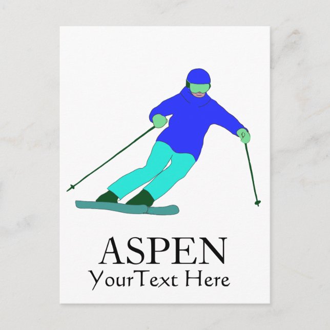 Carte Postale Skier Ski Ski Ski Partie Aspen Texte Personnalisé (Devant)