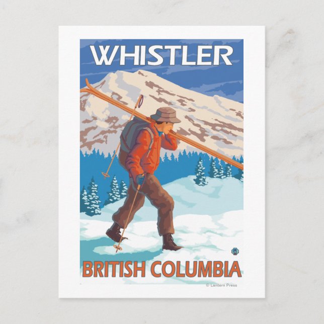Carte Postale Skier transportant des skis de neige - Whistler, C (Devant)