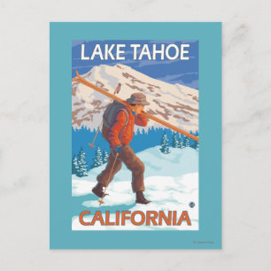 Carte Postale Skier transportant ski de neige - Lac Tahoe, Calif